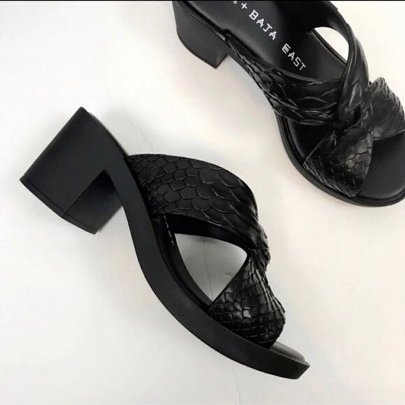 Melissa x Baja East Collab Black Python Strappy Block Heel Slide PVC Sandals 7 - Picture 8 of 8